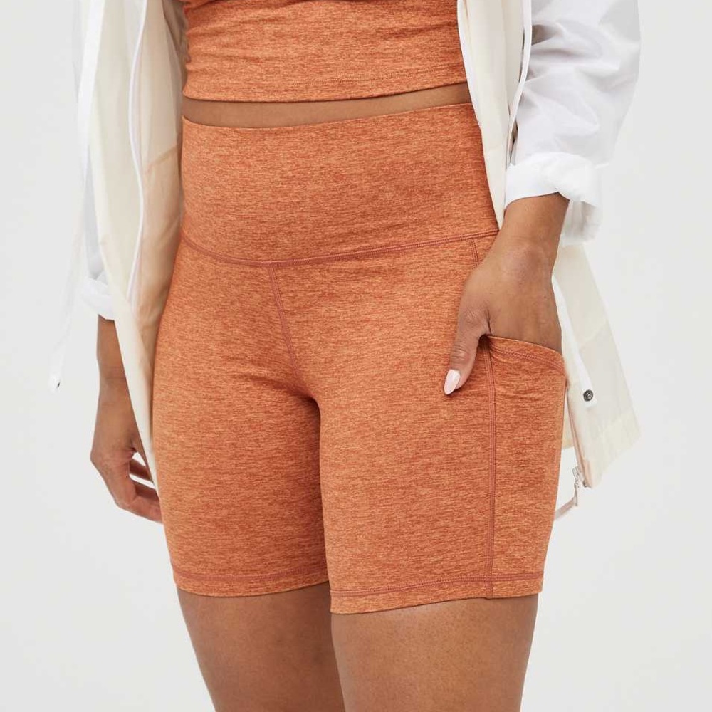 offline by aerie orange biker shorts with pockets